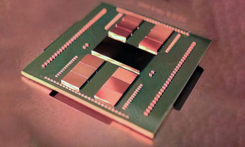 Na zdjęciu szablon AMD EPYC 7004 „Genua”, zawierający dwanaście chipów Zen4