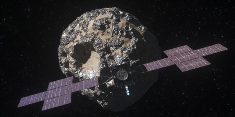 Ars zwiedza czysty pokój krążącego wokół asteroidy statku kosmicznego Psyche w JPL