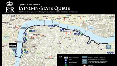 Oficjalna mapa The Queue dostarczona przez rząd Wielkiej Brytanii.